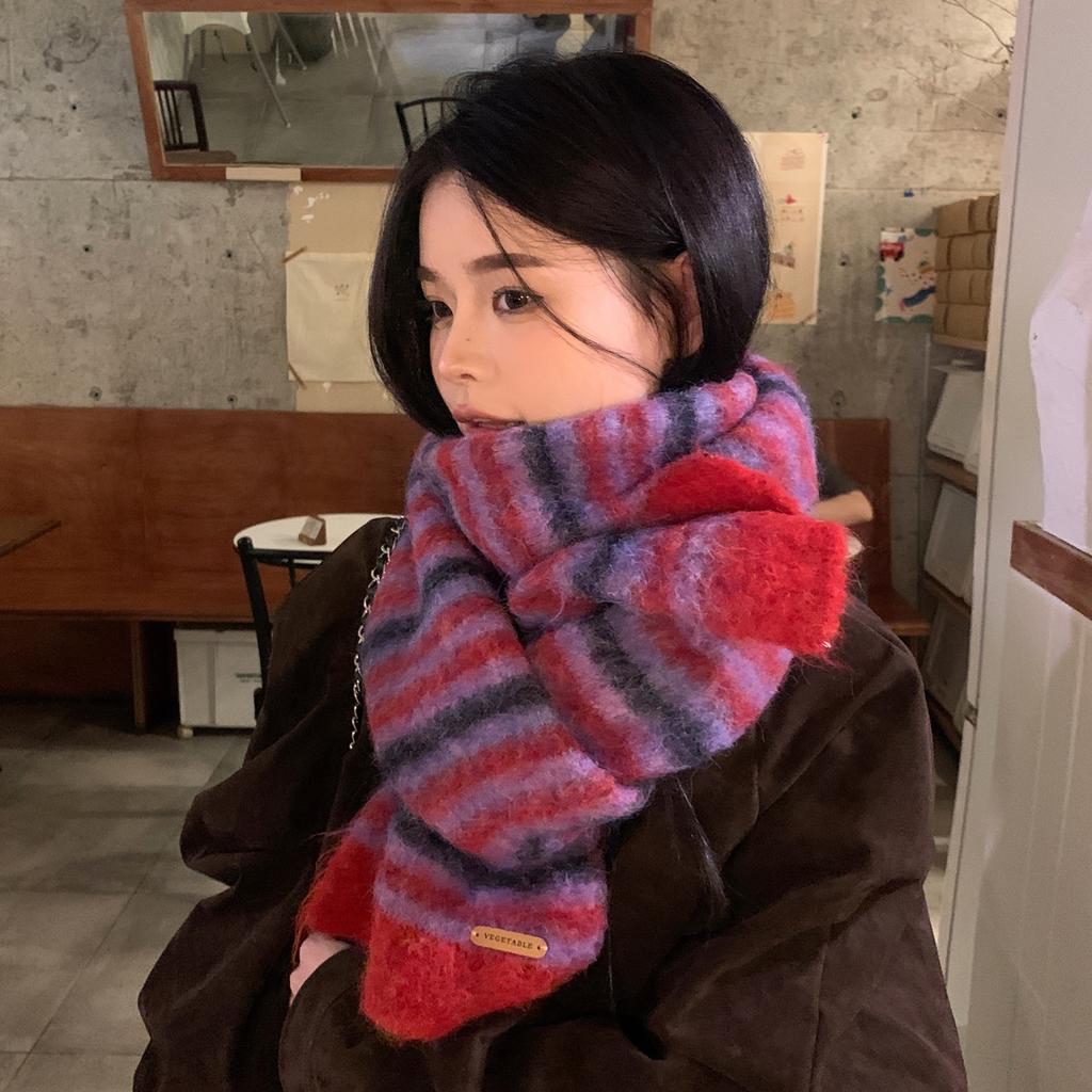 Winter thickened velvet, cold-proof, warm, comfortable and breathable scarf, simple and versatile striped jacquard neck protection scarf
