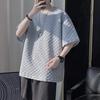 O-Neck Short Sleeve 3D Waffle Men T-shirt Summer Solid Color Simple Tee Shirt Streetwear