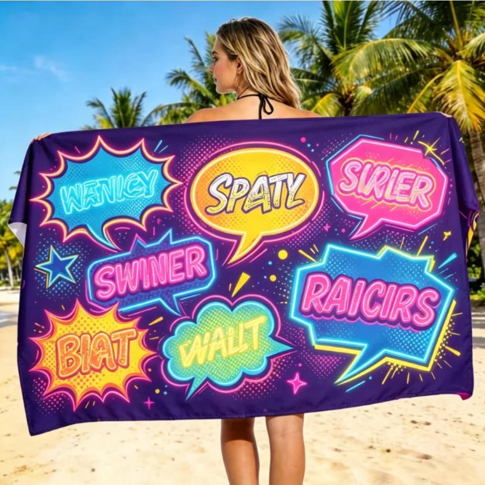 Colorful Game Controller Print Beach Towel Microfiber Large Sand Free Quick Dry, Gamer Graffiti Design Soft Absorbent Bath Towel