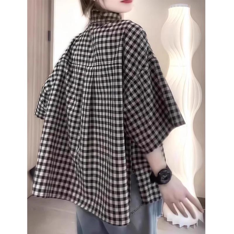 Premium 2025 Women's Summer Plaid Short Sleeve Shirt - Elegant and Relaxed Fit