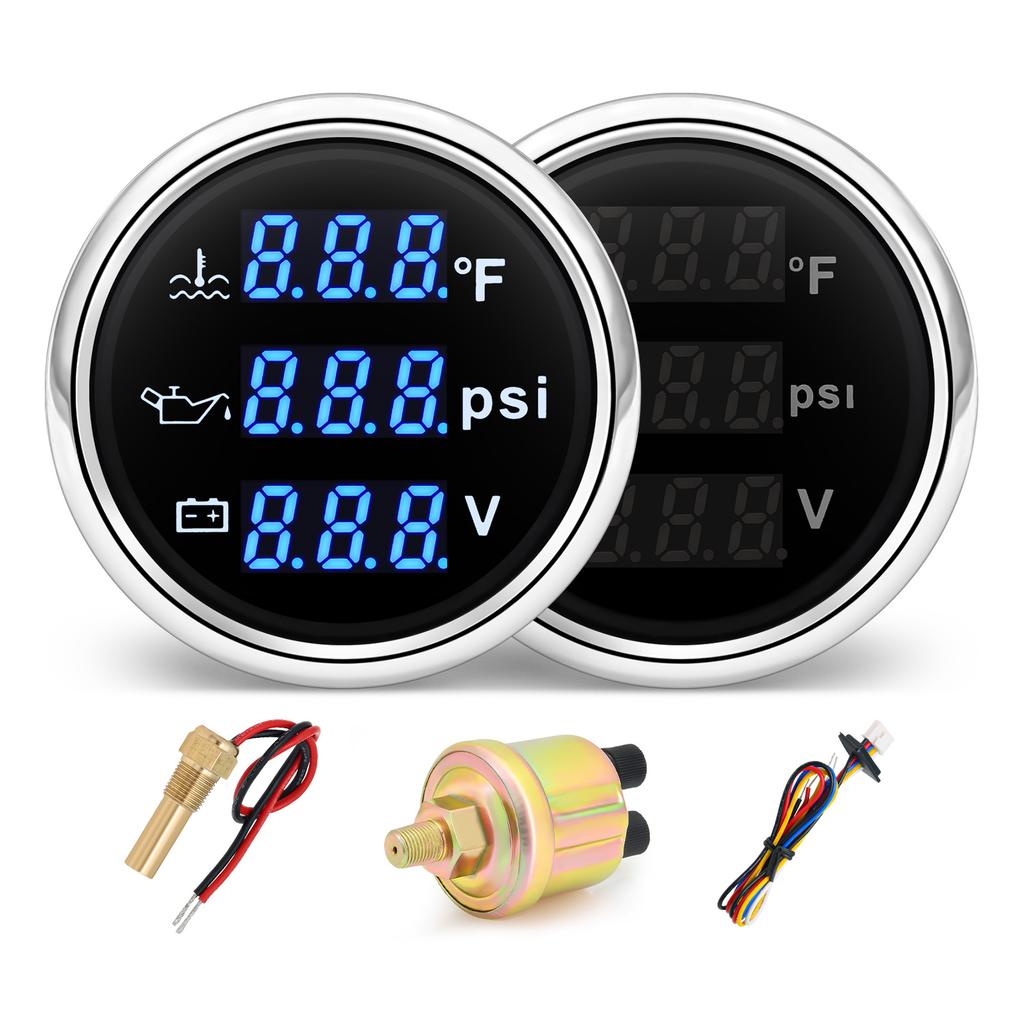 Digital 52mm 3 in 1 Water Temperature+Oil Pressure+Volt Gauge Sensors( Option) For Marine Boat Car Waterproof Gauge 12V24V