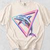 Chrome Dolphin Synthwave Graphic Tee, Neon Triangle Print, Comfort Colors Cotton