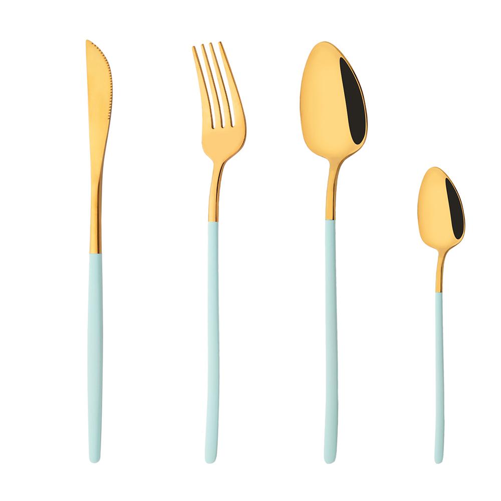 4Pcs Cutlery Set Black Gold Dinnerware Stainless Steel Silverware Knife Fork Spoon Tableware Flatware Set Kitchen Accessories