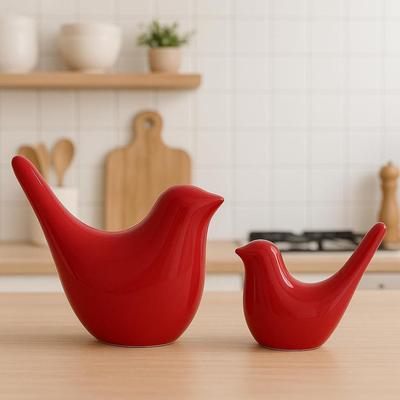 Creative Red Glossy Ceramic Birds Figurines Home Decorations Accessories Party (Pack of 2)
