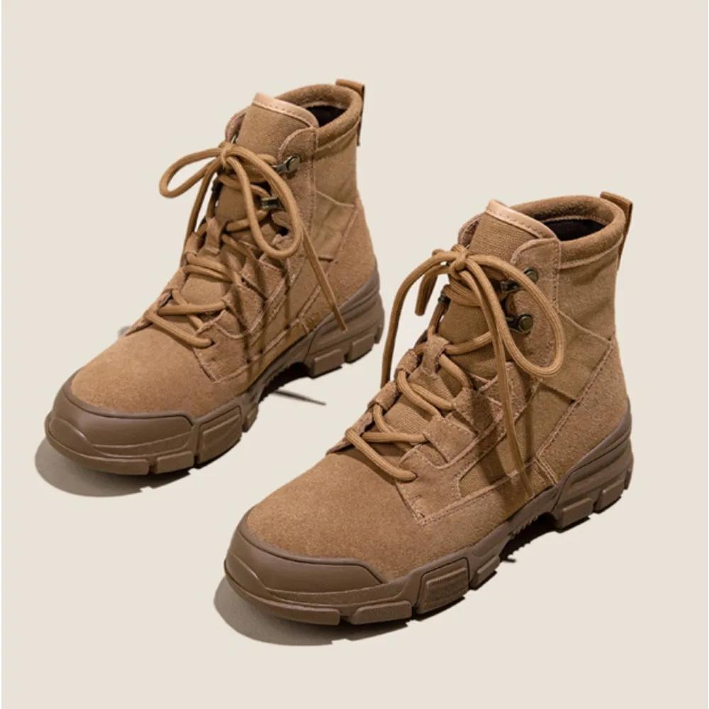 Short Boots Women New Genuine Leather Womens Boot Winter Midsole Frosted Leather Canvas Shoes Casual Short Boots Platform