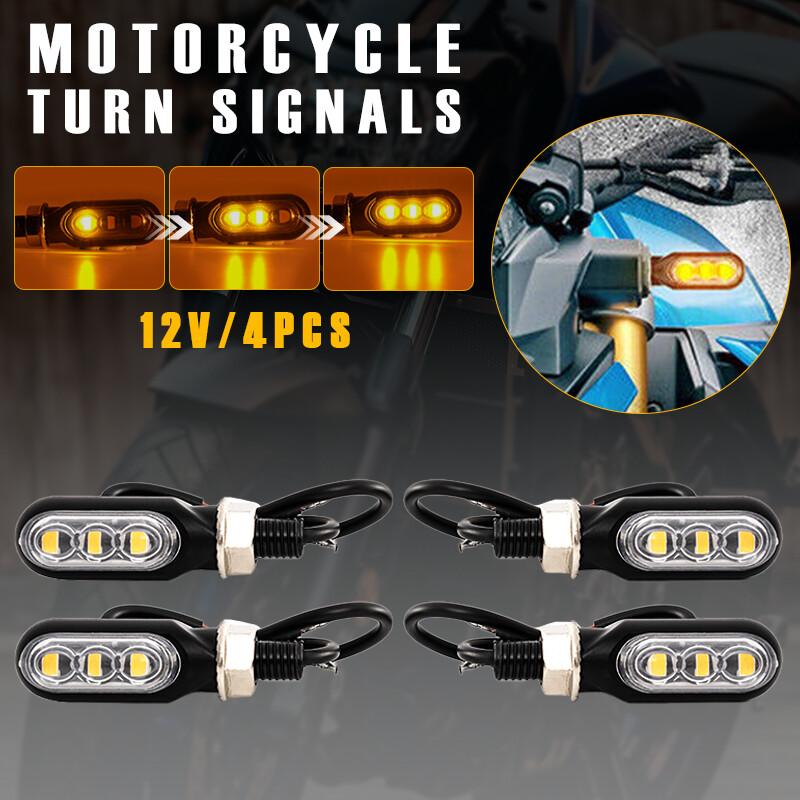 4* 3-LED Motorcycle Turn Signals Blinker Light Indicator Flowing Amber Universal