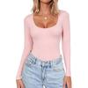 Dames Kleur Lange Mouwen Slim Fit Nek T-shirt Basis Casual Top