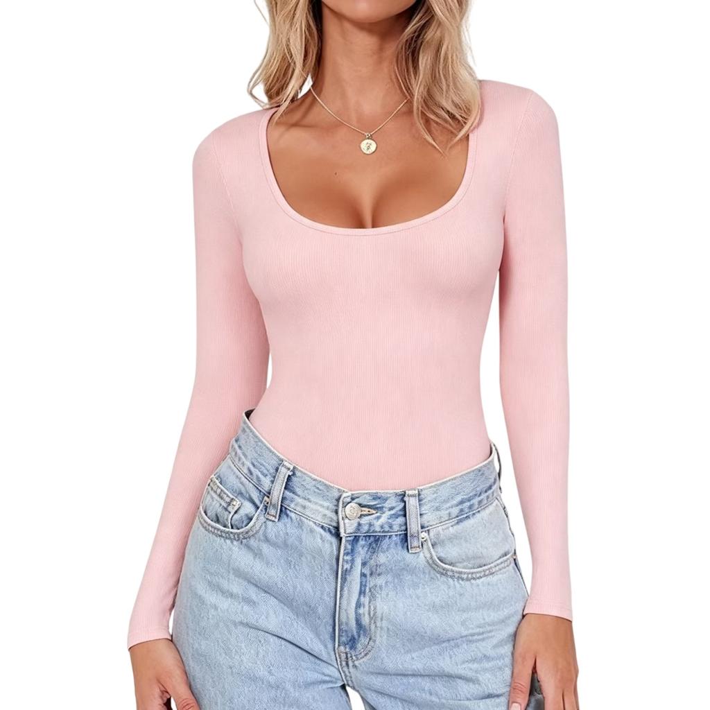 Dames Kleur Lange Mouwen Slim Fit Nek T-shirt Basis Casual Top