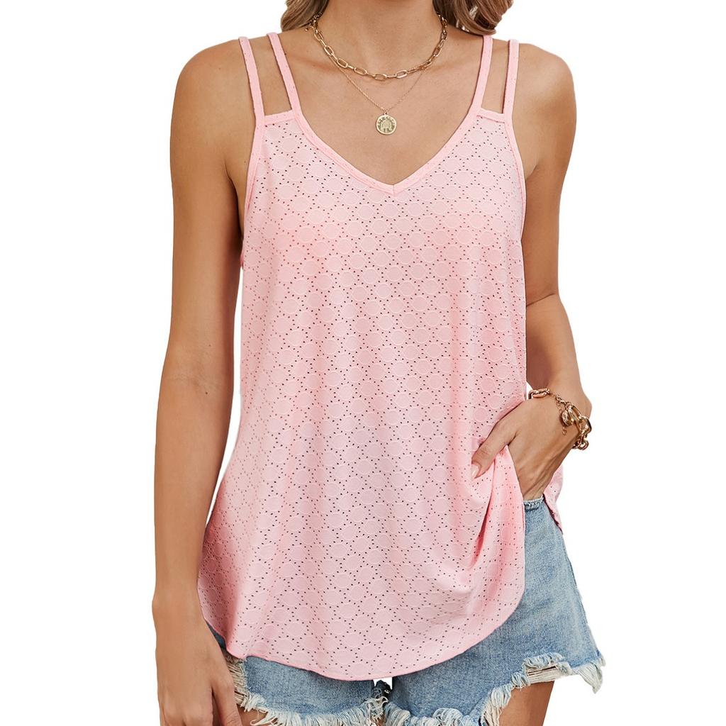 Spring Summer New Solid Color V-neck Camisole Loose T-shirt Top for Amazon Europe America Cross-border Trade Ready To Ship