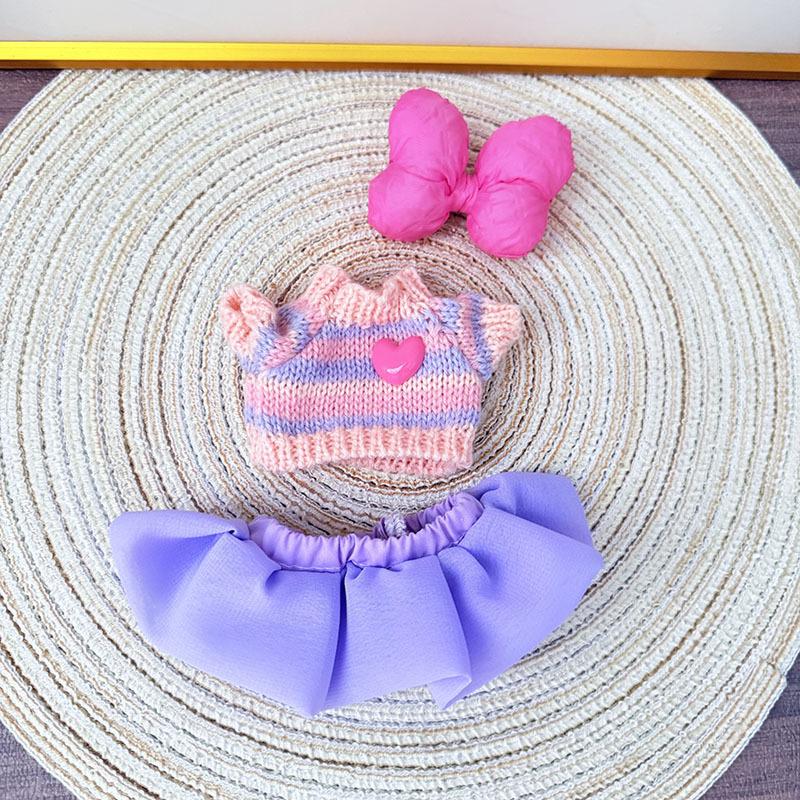 3Pcs/Pack Doll Clothes For Labubu Colorful Sweater Jelly Yarn Skirt Bow Headband I Ii Iii Dolls Fans Gift