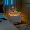 Nightstand LED Bedside Table Cabinet Lights Modern End Side with 2 Drawers for Bedroom (White Stone)
