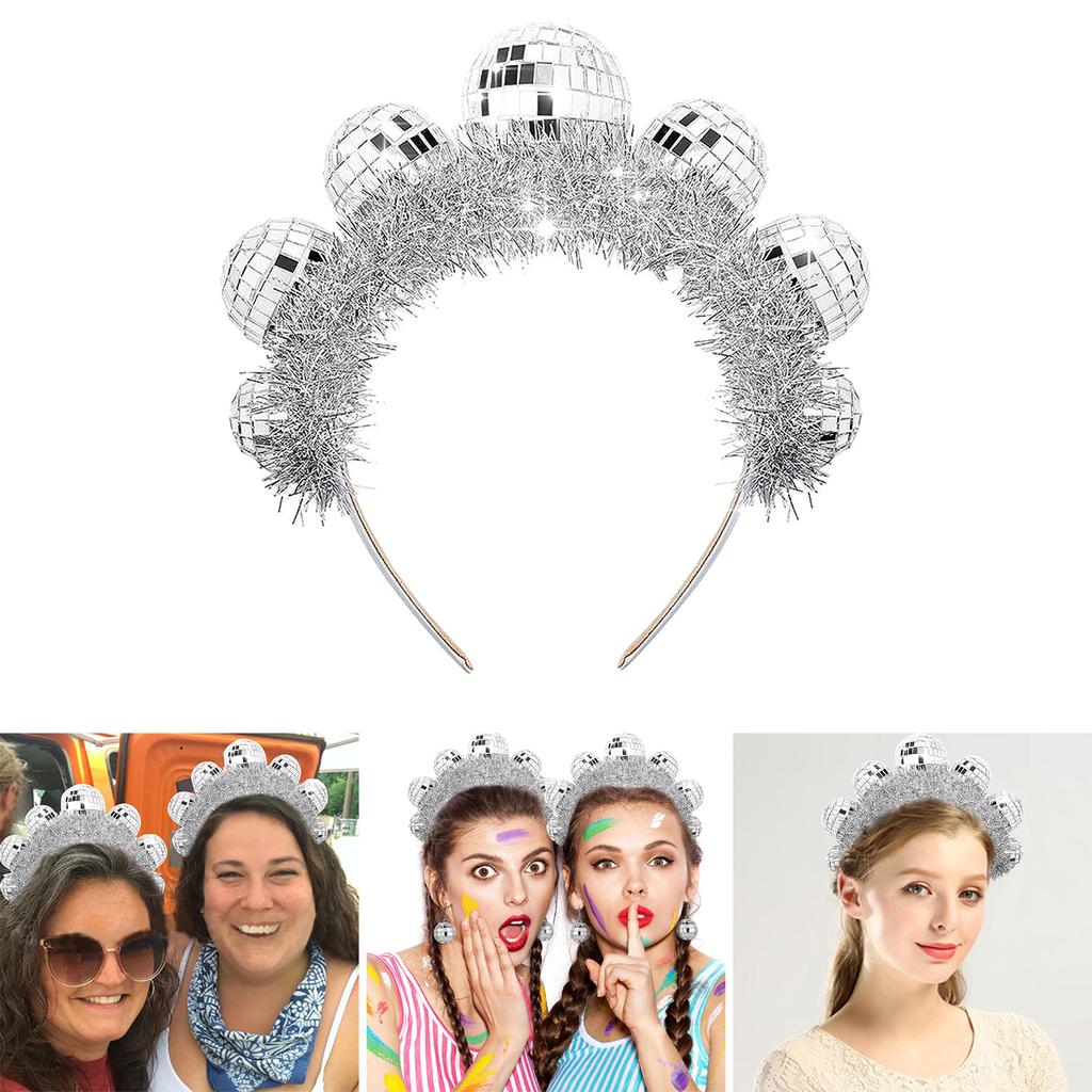 Adult Discoballs Headband MusicFestival Decorative Headdress 70s Party Vintage Hairhoop Cosplay Costume Head Accessories