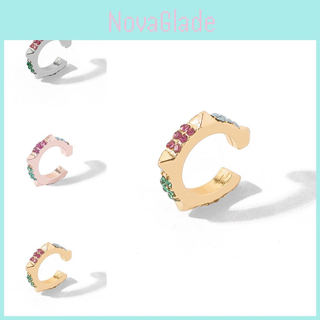 Elegant Alloy Geometric Ear Cuffs With Colorful Rhinestones For Trendy Women
