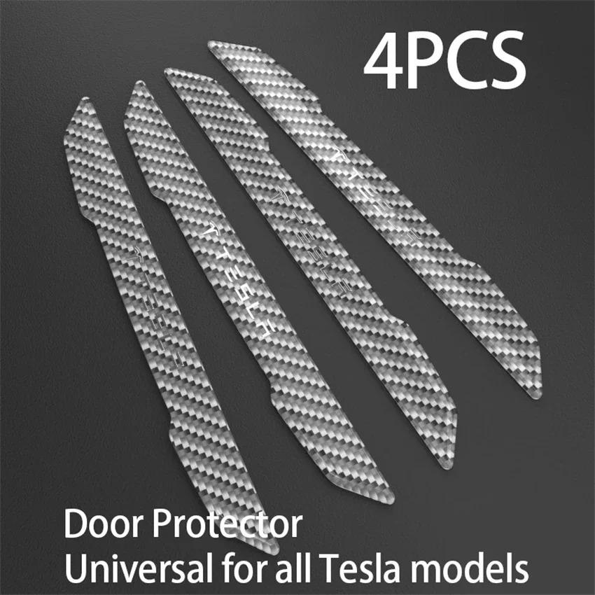 Carbon Fiber Door Handle Protector Cover for Tesla Model 3/Y, Anti-Scratch Sticker Decal, Metal Upgrade Exterior Accessories