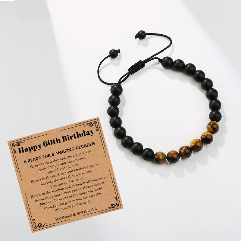 Milestone Birthday Gift: Tiger Eye & Frosted Stone Woven Bracelet