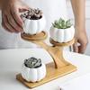 Modern Ceramic Plant Pot Bamboo Saucers Stand Holder for Home Office Decoration