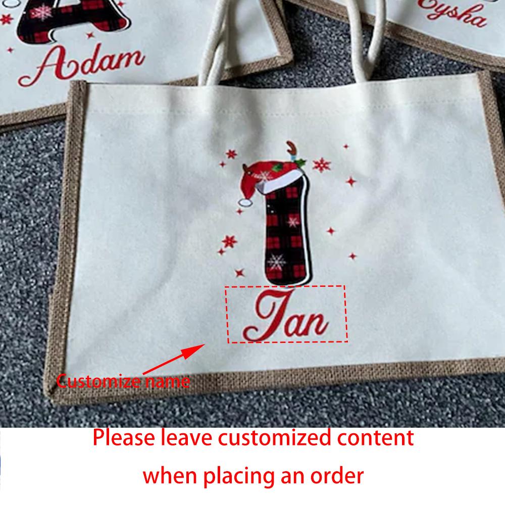 

Personalised Christmas Initial Tote Bag Santa Sack Present Holiday Gift Bag Women New Year Birthday Christmas Eve Party Decor 1pcs 37x27x17cm