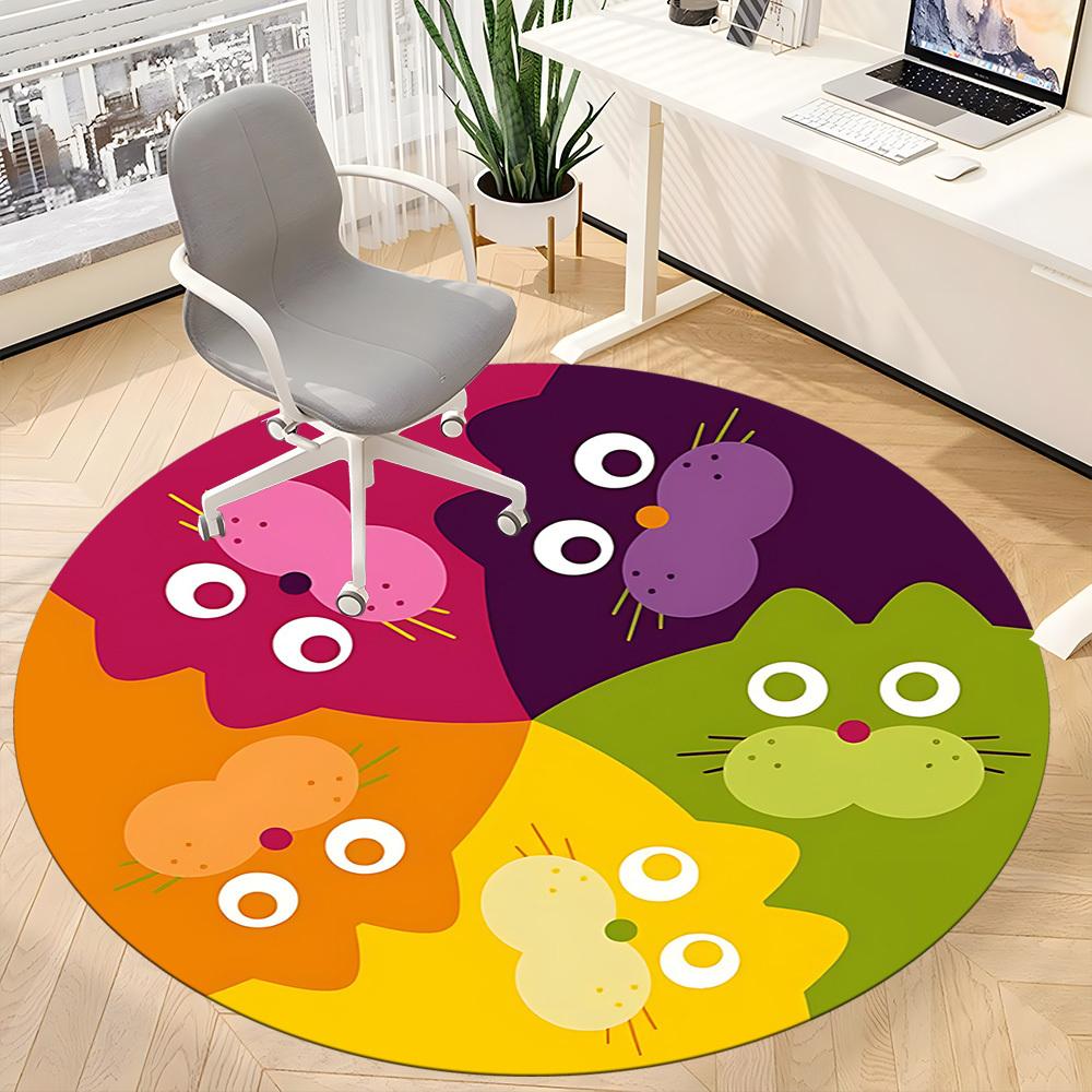 1pc Colorful Cats Office Round Area Rug, Under Office Chairs Bedroom Living Room Home Decor, Room Deco