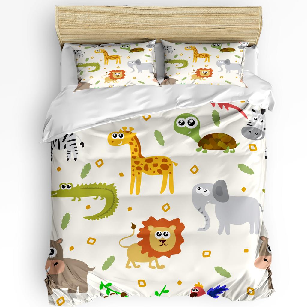 Tropical Jungle Cartoon Animal Giraffe Lion Elephant Duvet Cover Pillow Case Bedding Set Quilt Cover Double Bed Home Textile