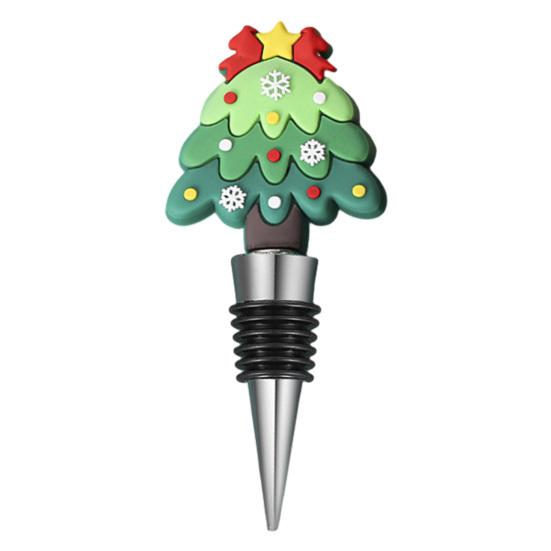 Stainless Steel Wine Stoppers Christmas Bottle Stopper, Reusable Cork, Decorative PVC Cartoon Toppers Design, Airtight Sealing Plugs for Freshness