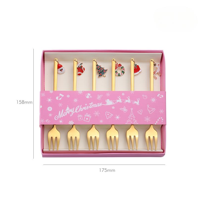 6 Christmas coffee spoons stainless steel Christmas tree snowman Christmas dessert tea spoons coffee dessert ice cream Sunday