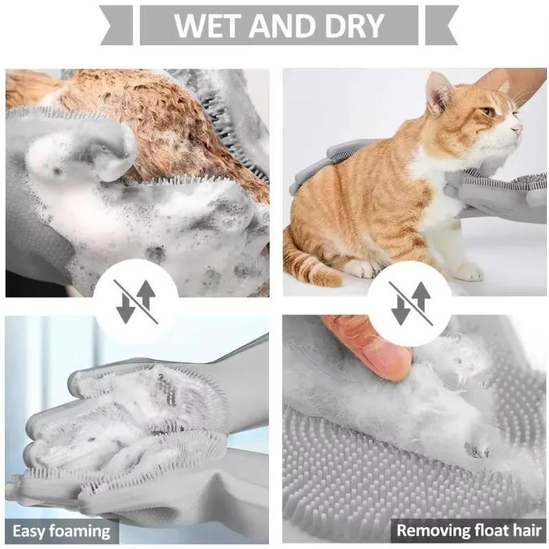 Pet Bath Gloves Pet Grooming and Cleaning Bathing and Shampooing Scratch Resistant and Bite Resistant Rubber Glove Pet Supplies