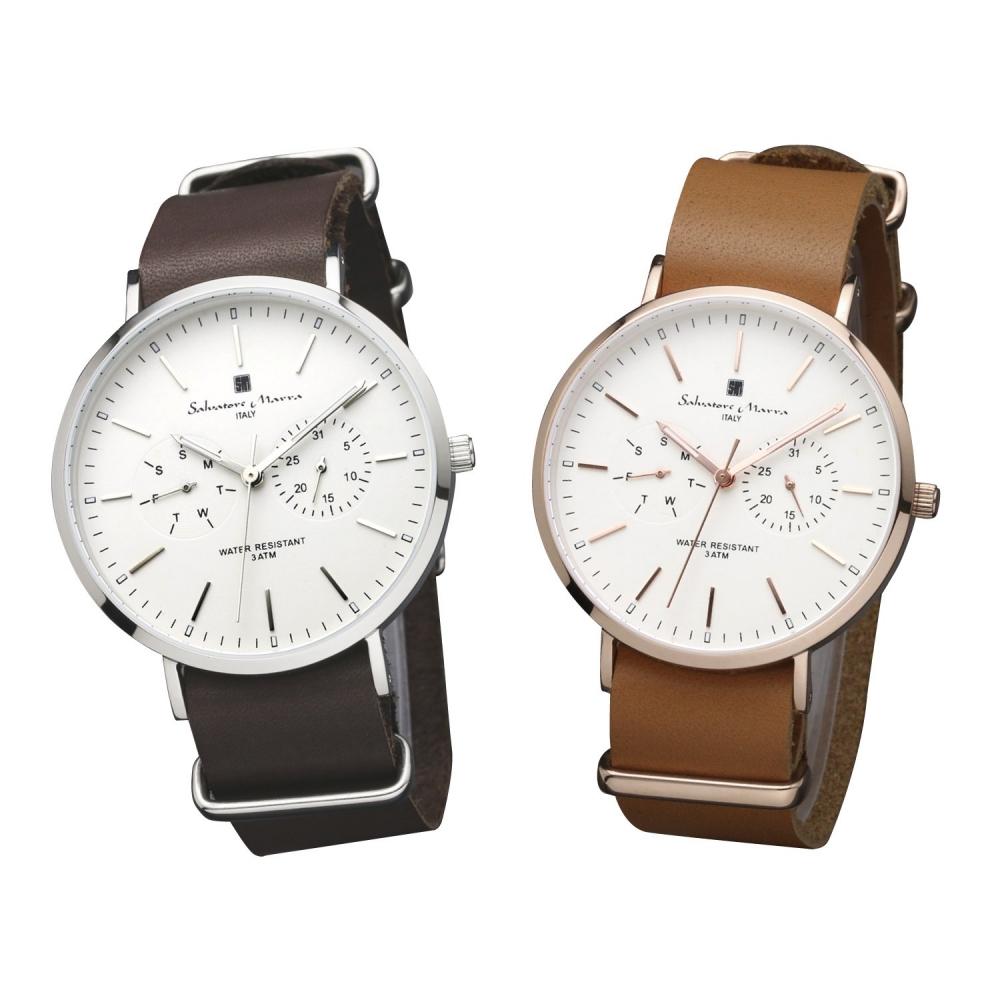 

[Salvatore Mara] Часы Salvatore Marra SM15117 в комплекте с парой часов, коробкой и сменным ремешком, мужские и женские (Темно-коричневый SVBrown PG)