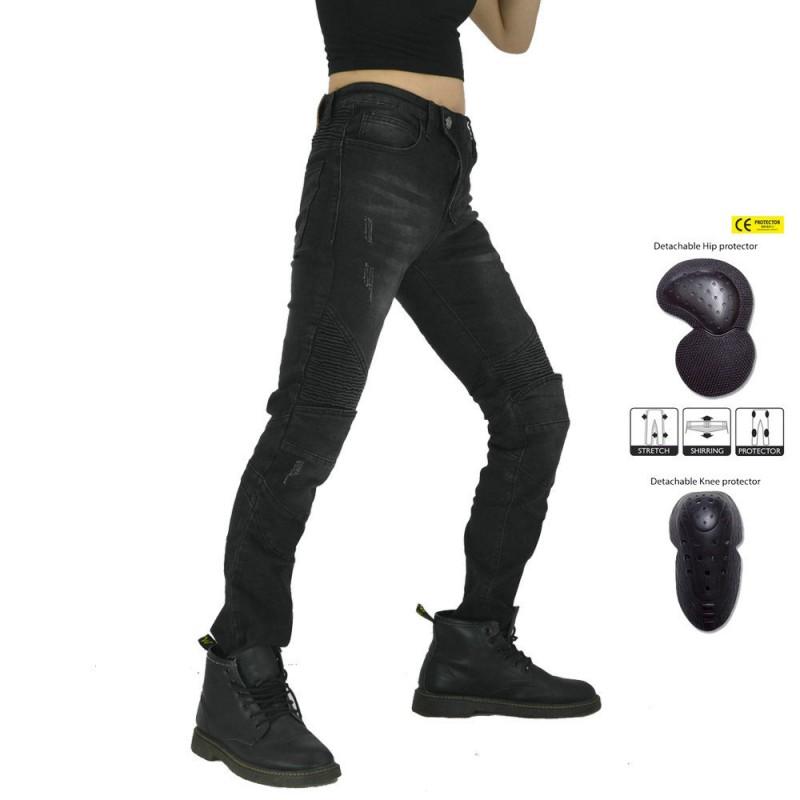 Womens Slim Fit Stretch Motorcycle Riding Jeans Protective Anti-fall Pants Biking