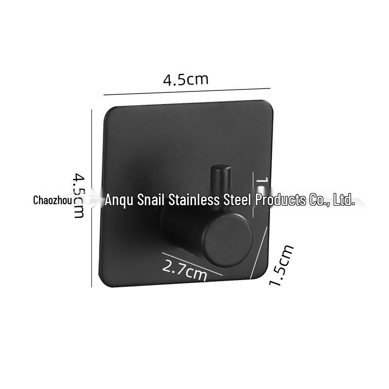 Punch-Free Stainless Steel Adhesive Hook for Coats & Hats - Strong Black Metal Door Hook