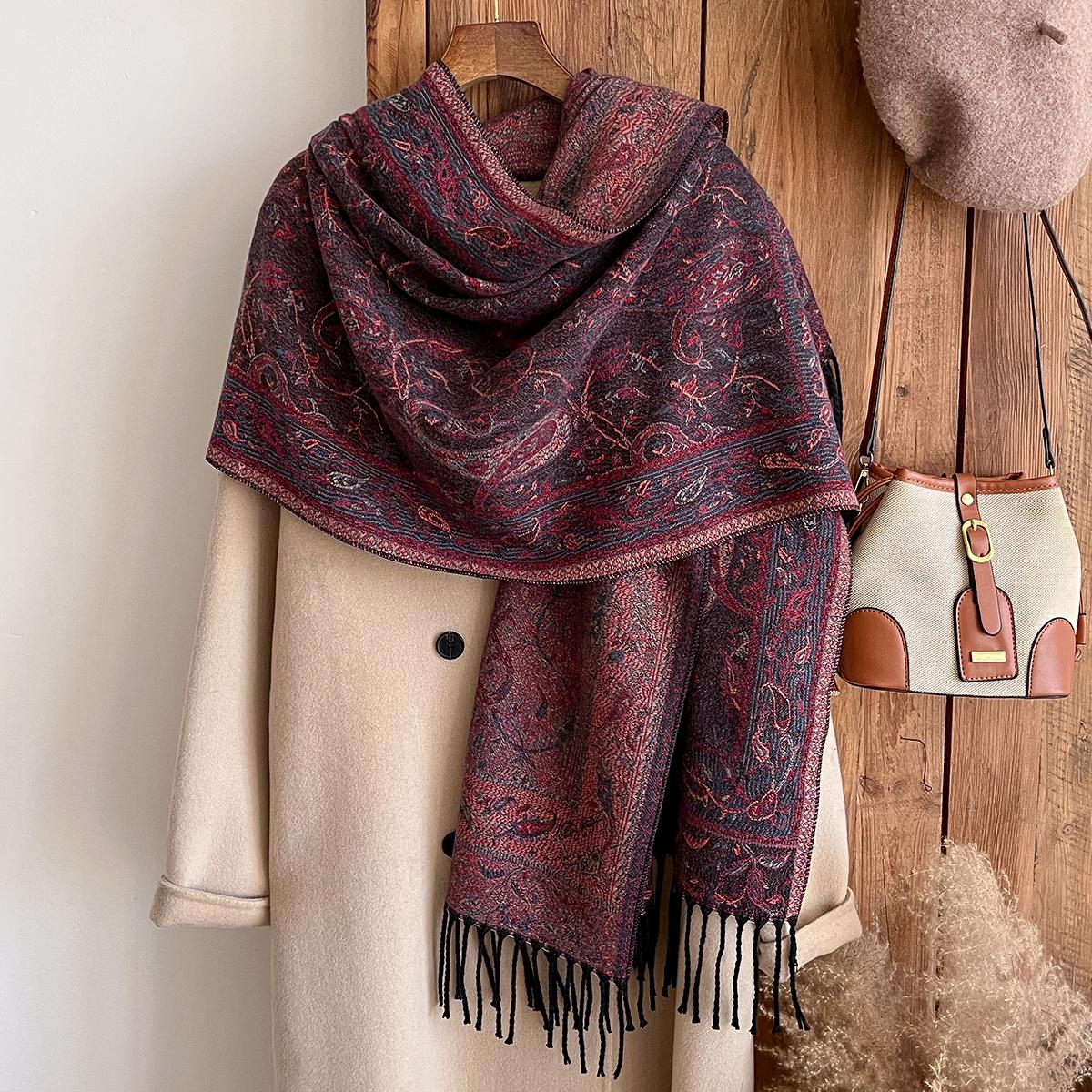 

Winter Women S National Style Paisley Print Thick Pashmina Shawl - Warm Long Tassel Scarf | Keep Warm Poncho Stoles