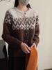 Women's Retro Fair Isle Color Block Knit Cardigan - Korean Style, Thick and Cozy for Autumn/Winter