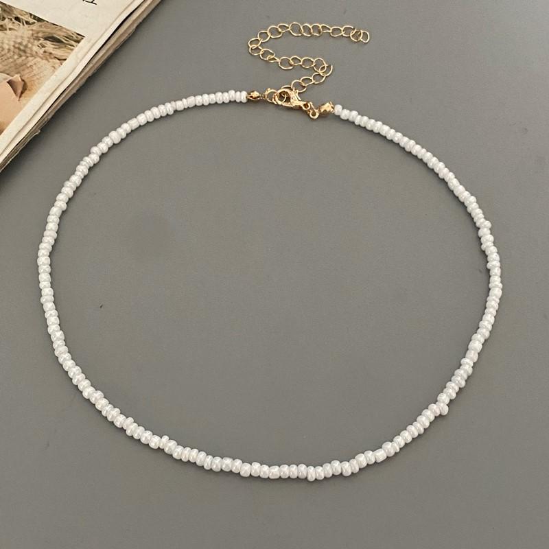 

New Fashion Flower Choker Necklace for Girl Women Cute Romantic Polymer Clay Neck Zircon White Rice Beads Boho Necklace