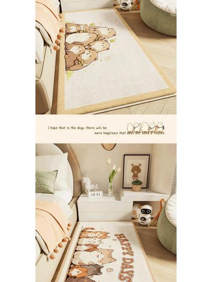 Dětský kreslený plyšový kobereček k posteli - Umělý kašmír, Roztomilá a zesílená podlahová rohož do dívčího pokoje.