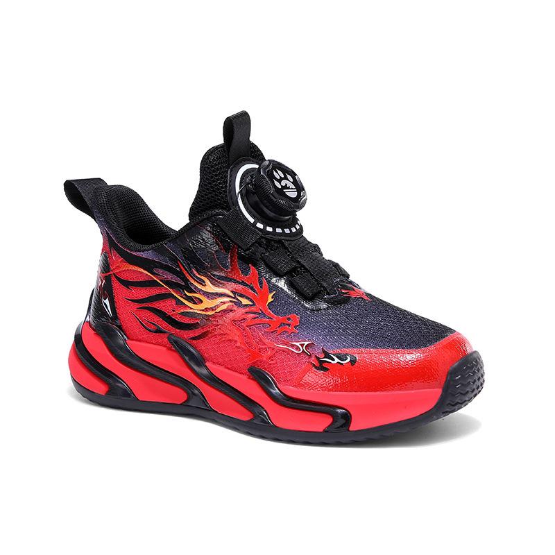 Jesień 2025 Czerwone Sportowe Buty Chłopięce z Obrotowym Zapięciem - Oddychające Buty do Biegania dla Dzieci