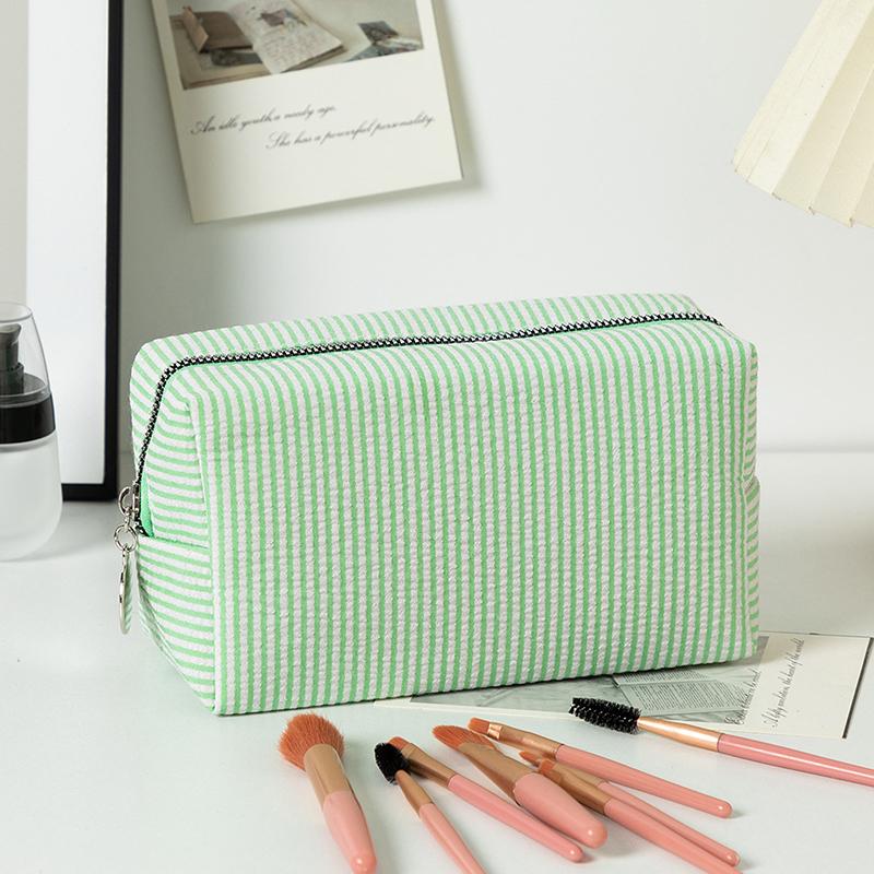 Fresh Simple Striped Cosmetic Bag Large Capacity Makeup Bag Pencil Case Travel Toiletries Bags Toiletry Storage Pouch