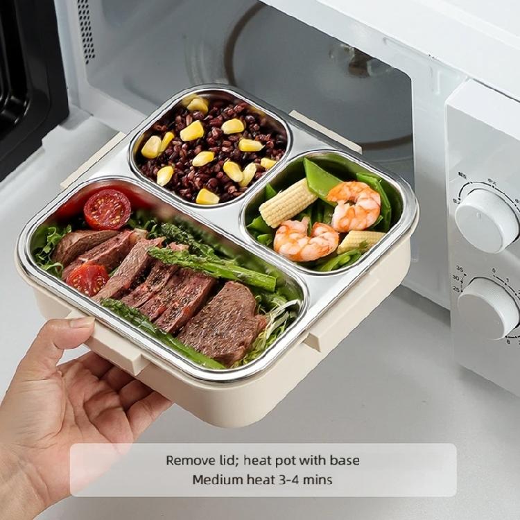 Lunch Bentos Container with Clear Lid, 800Ml Stainless Steel 3 Compartment Box for Meals, Snacks, and School