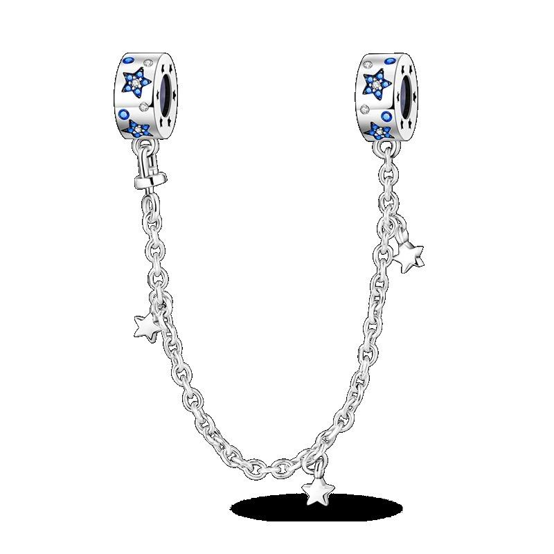 Silver Clasp 925 Silver CZ Pave Clip Charms Daisy Beads Stopper Safety Chain Fit Original Bangle Bracelet Jewelry Clip