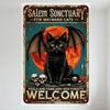 Vintage Salem Sanctuary for Wayward Cats Metal Sign - Gothic Black Cat Bat Wings Moon Teal Background Skull Home Decor for Café