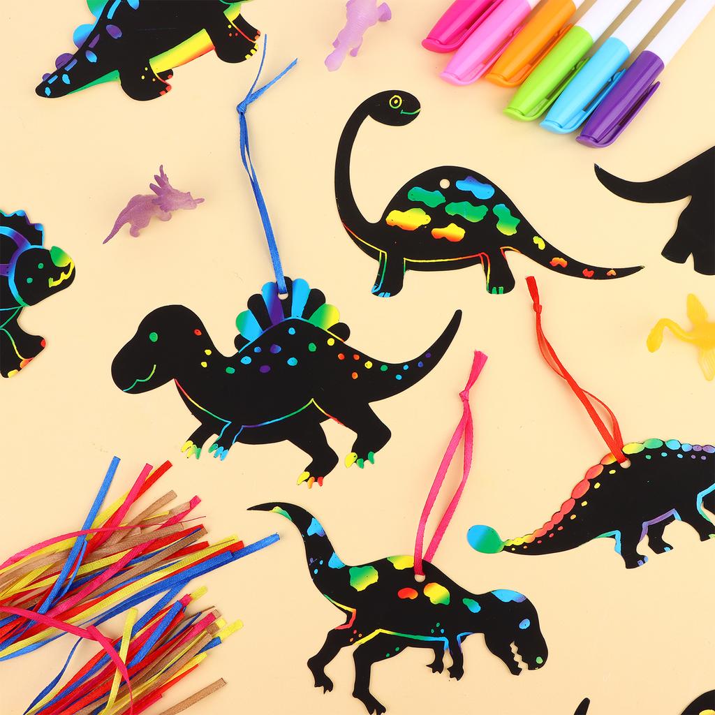 64 Pcs Dinosaur Theme Scratch Cards Rainbow Scratch Paper Dinosaur Crafts Art Card Dinosaur Scratch Card Art Kit Diy Art Craft