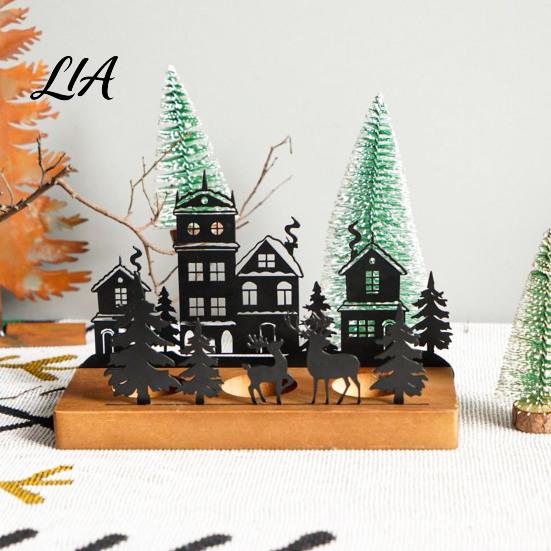 Elk Sleigh Candle Display Christmas Town Silhouette Holder, Wooden Tea Light Stand for Holiday Tabletop Decor Decoration, Metal Festive Fireplace and
