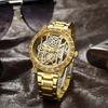 Luxus Retro Skelett Quarz Uhr für Herren Geschnitztes Lünettengehäuse Edelstahl Wasserdicht Leuchtendes Armband für Herren