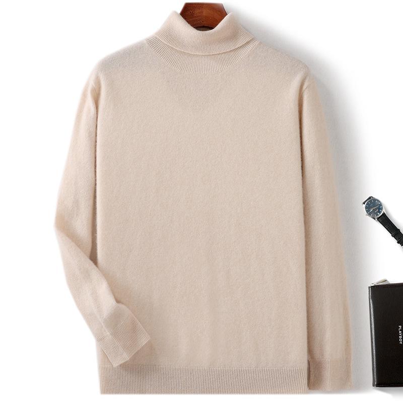 New high lapel cashmere sweater men's solid color knitted primer sweater loose inner sweater
