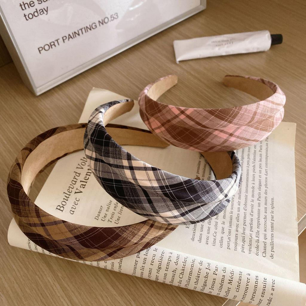 JK Fresh Plaid Headband: College Style, Korean Influencer Favorite, Versatile Non-Slip Women’s Headwear