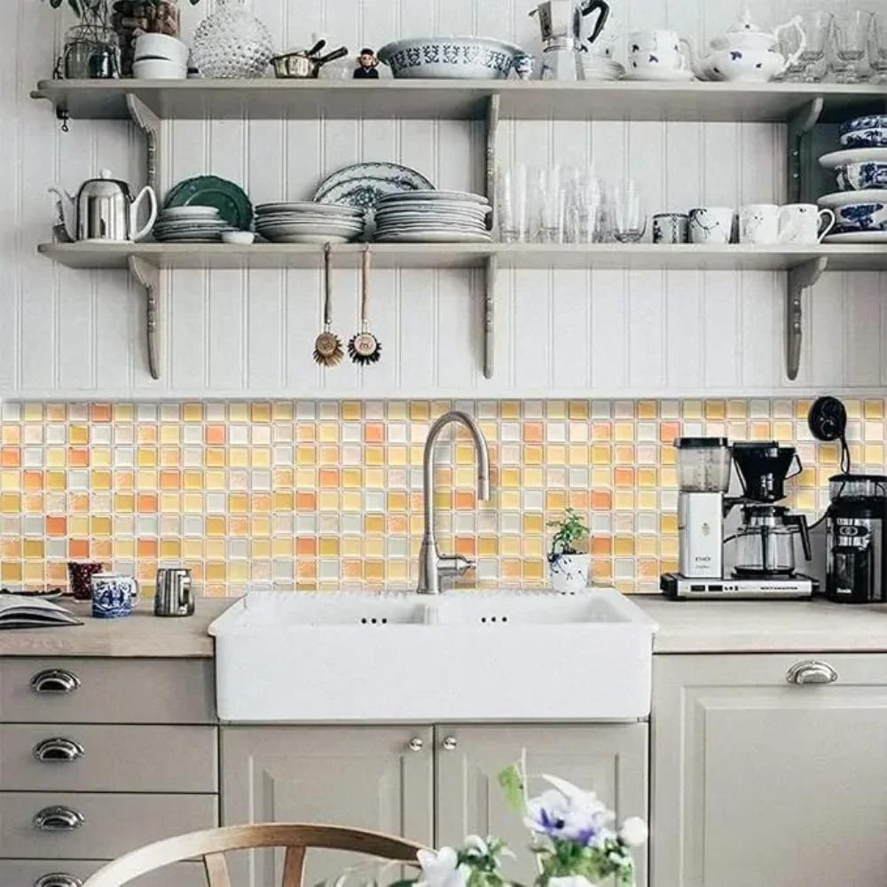 1 buc Autocolant de perete mozaic cu design 3D autoadeziv, dezlipește și lipește, pentru protecție împotriva stropilor, decor de perete