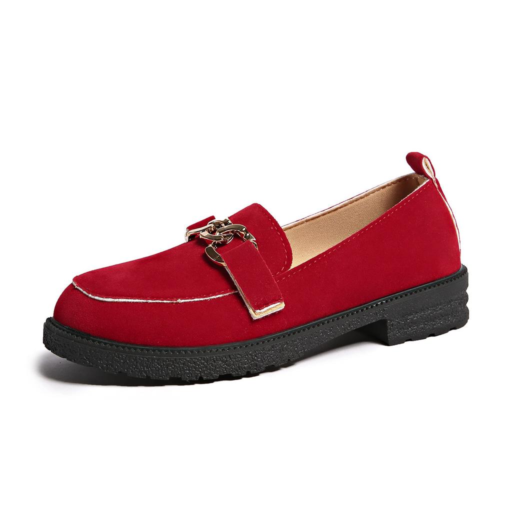 Britischer Stil rot 2025 Frühling und Herbst Temperament Arbeitsschuhe vielseitig Außenhandel neue kleine Lederschuhe Damen flacher Slipper einzelne Schuhe