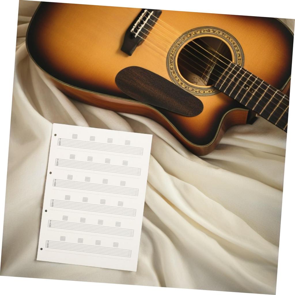 Abaodam Guitar Six-Line Notation Notebook Paper, 85-Sheet Set (Refill), TAB Chord Diagrams, White, 28.9 x 21cm, Easy-to-Write Paper, Bleed-Resistant,