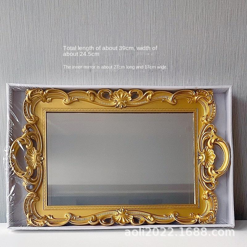 Europäischer Stil Retro Schminkspiegel Tablett Schminktisch Schmuck Kosmetik Parfüm Aufbewahrungstablett Dekoration Display Heimschmuck