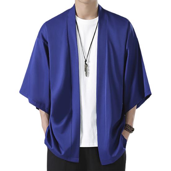 Camisa de hombre Kimono estilo japonés Color sólido disfraz de samurái ropa asiática cárdigan de tres cuartos camisa chaqueta
