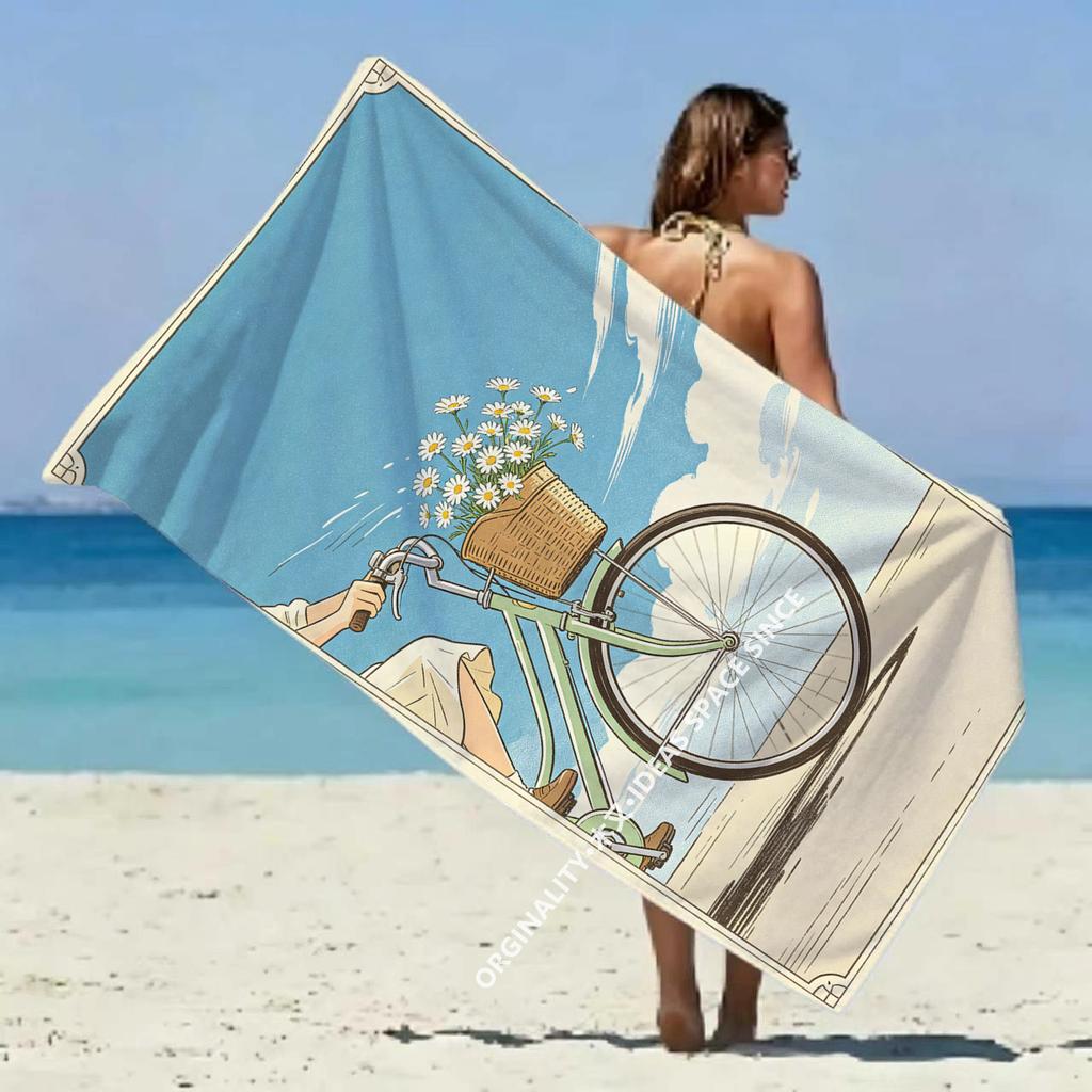 Vintage Bike Sky Beach Towel Patterned Sunscreen And Windproof Suitable For Swimming Pool Camping Travel Blanket