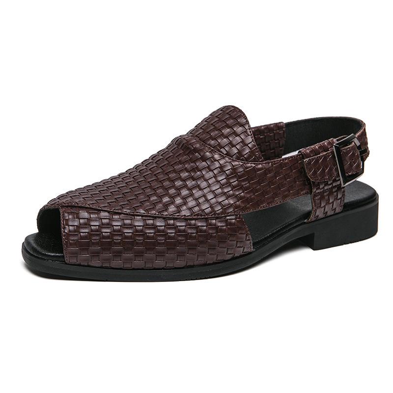 Men's Breathable Woven Buckle Sandals - Large Size Outdoor Beach Shoes